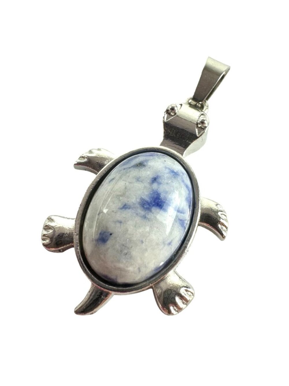 Turtle Pendant With Blue & White Stone Silver Tone